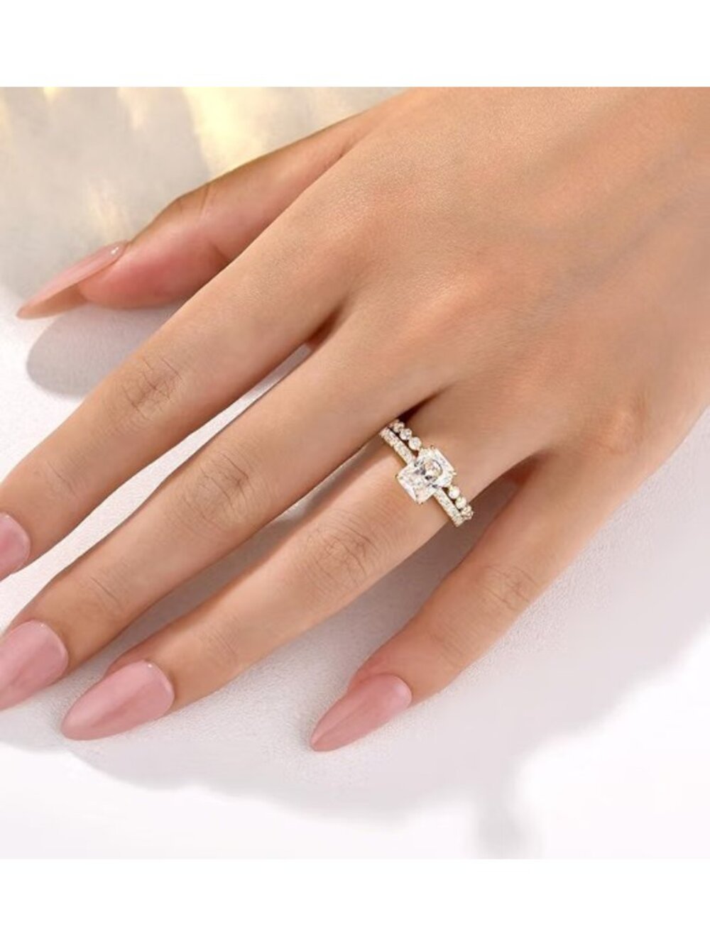 1.5ct Moissanite Bridal Ring Set Size 8 14K Gold Plated NWT - Picture 3 of 10